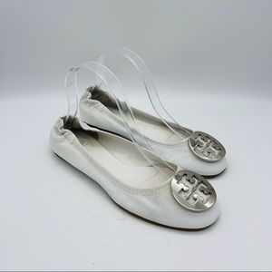 Tory Burch White Reva Leather Ballerina Flats